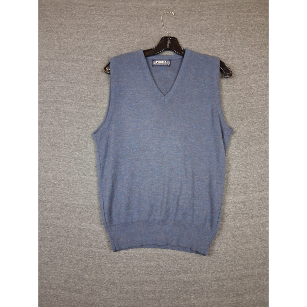 VTG Puritan Mens Sweater M Blue Orlon Vest Pullover Grandpa Dad Academia USA